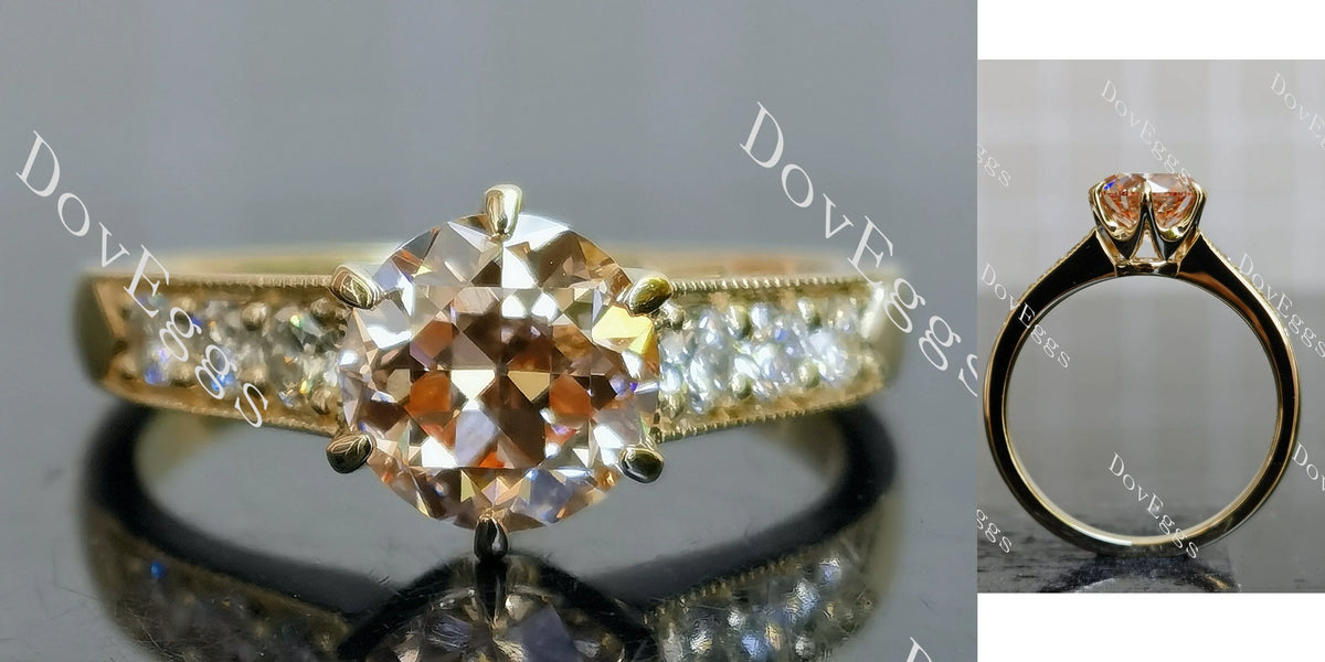 Round pave art deco moissanite engagement ring| DovEggs