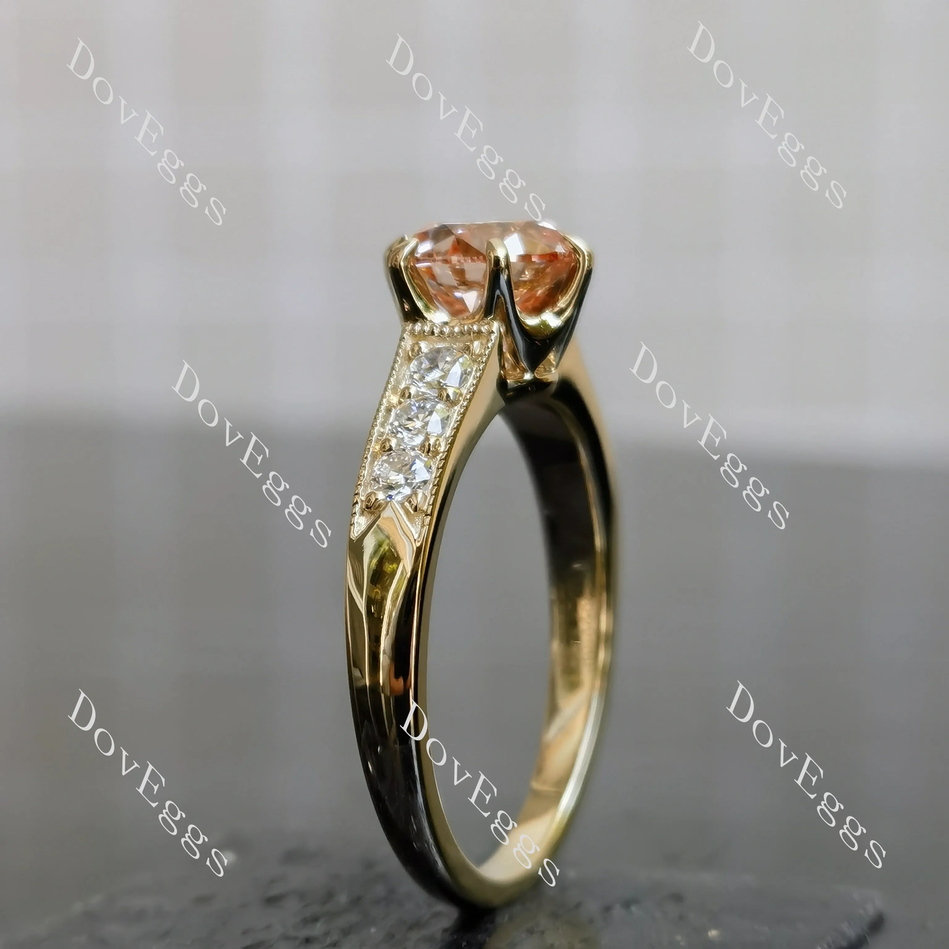 Round pave art deco moissanite engagement ring| DovEggs