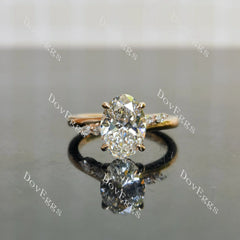 Oval side stones vintage moissanite engagement ring| DovEggs