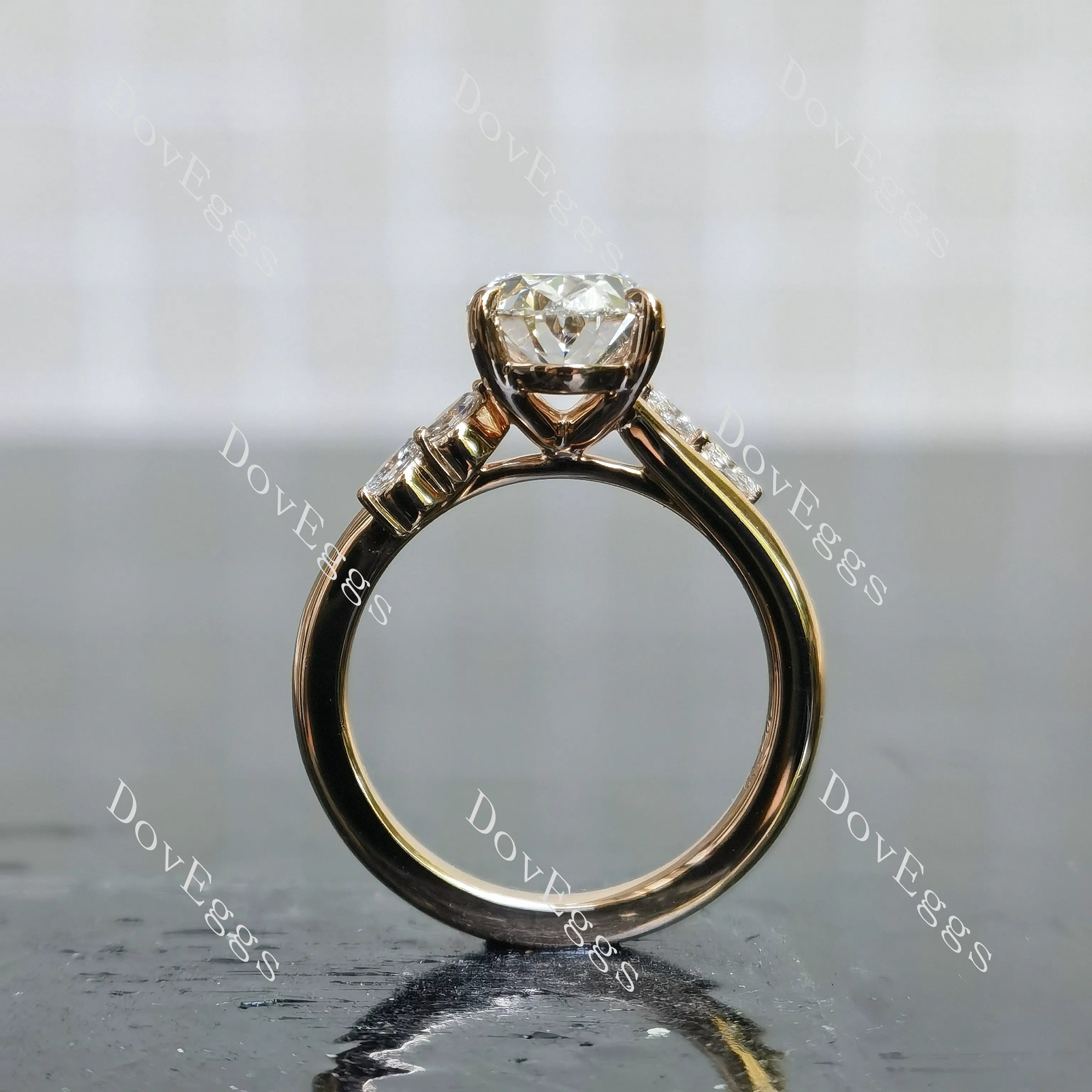 Oval side stones vintage moissanite engagement ring| DovEggs