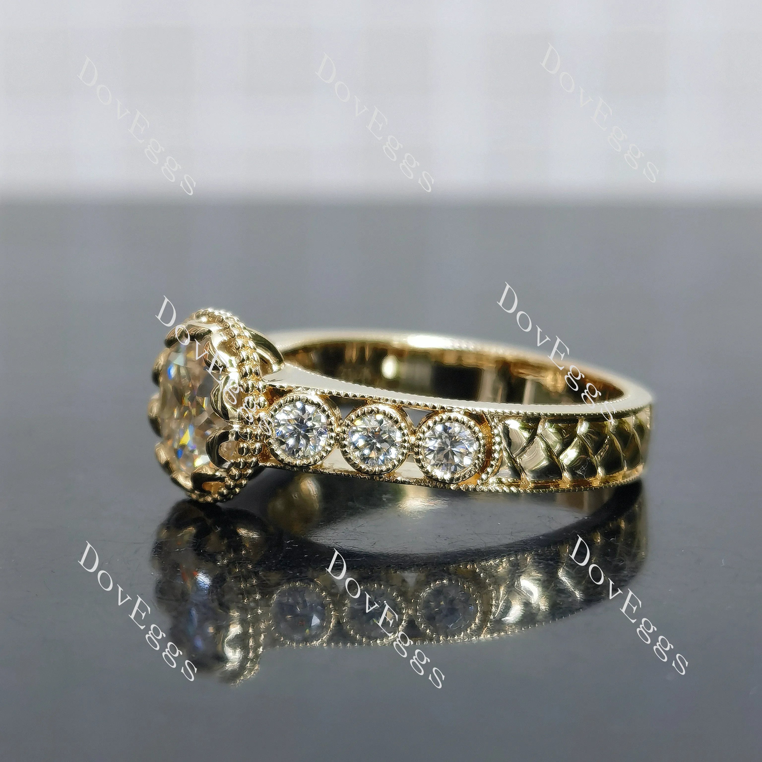 Bezel pave art deco engagement ring only semi-mount only(Exclusively to DovEggs Stones)