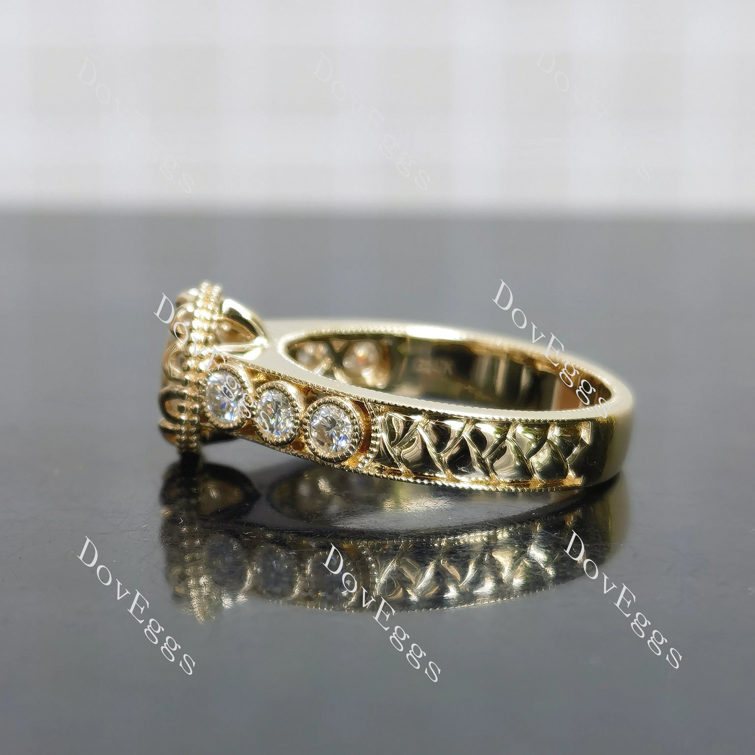 Bezel pave art deco engagement ring only semi-mount only(Exclusively to DovEggs Stones)