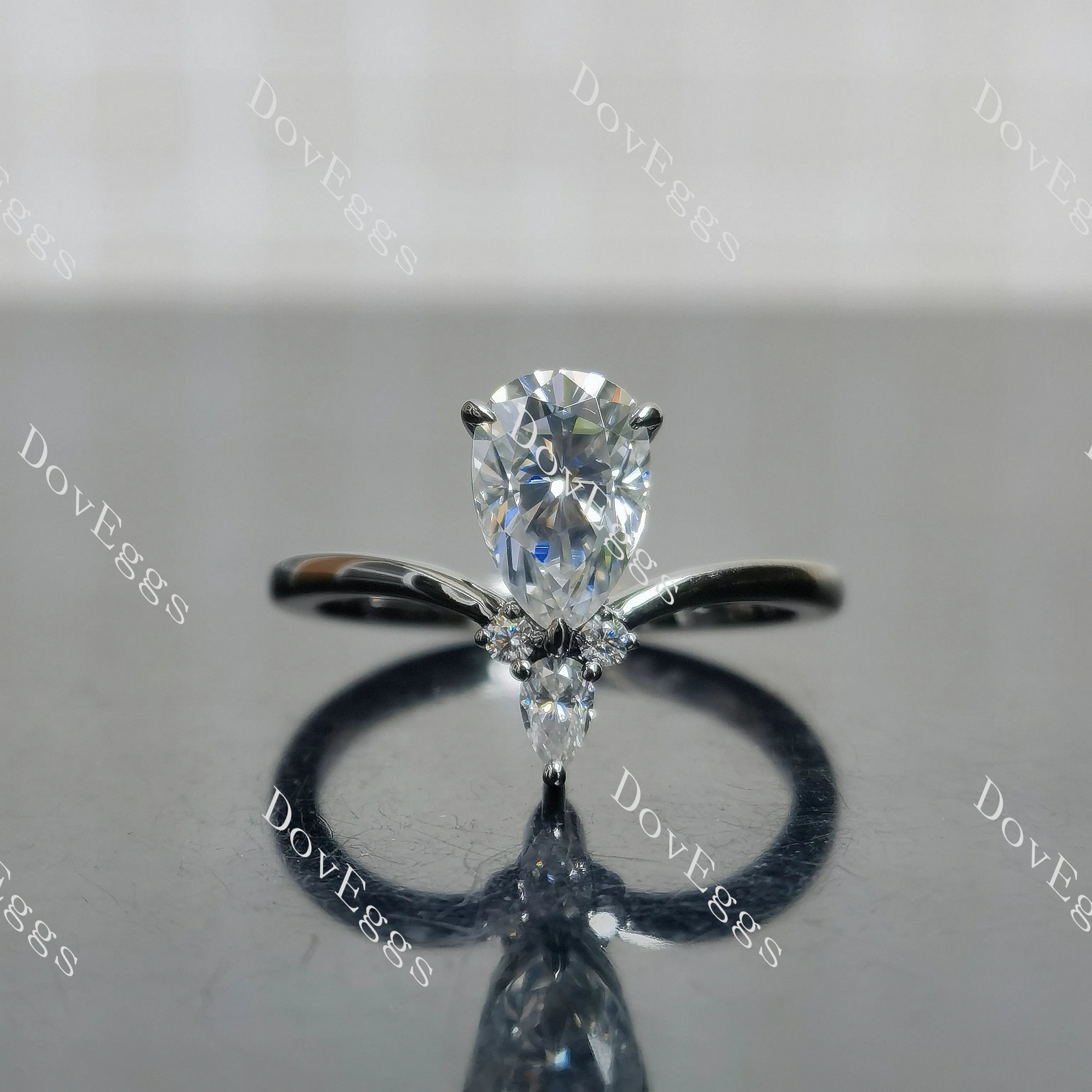 Pear art deco plated with black rhodium moissanite engagement ring| DovEggs