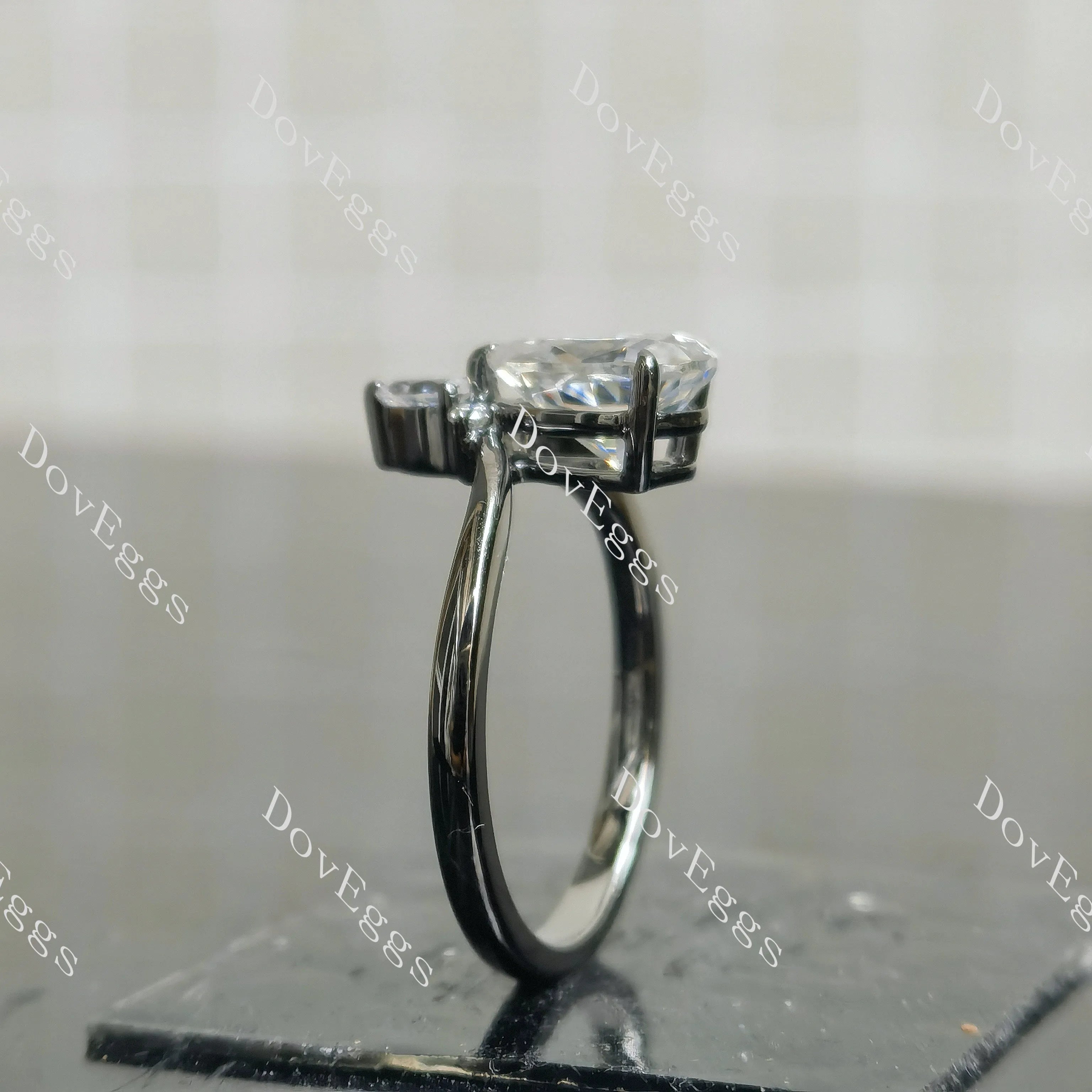 Pear art deco plated with black rhodium moissanite engagement ring| DovEggs