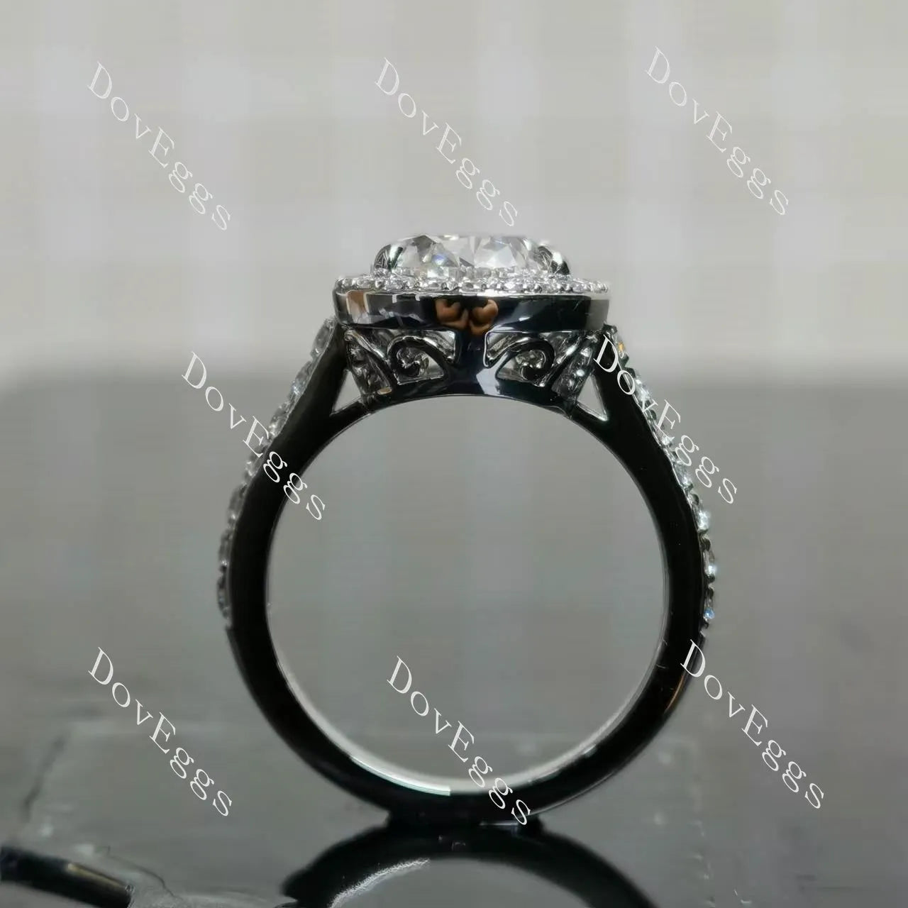 The Shana Rae-Pear vintage halo pave moissanite engagement ring| DovEggs
