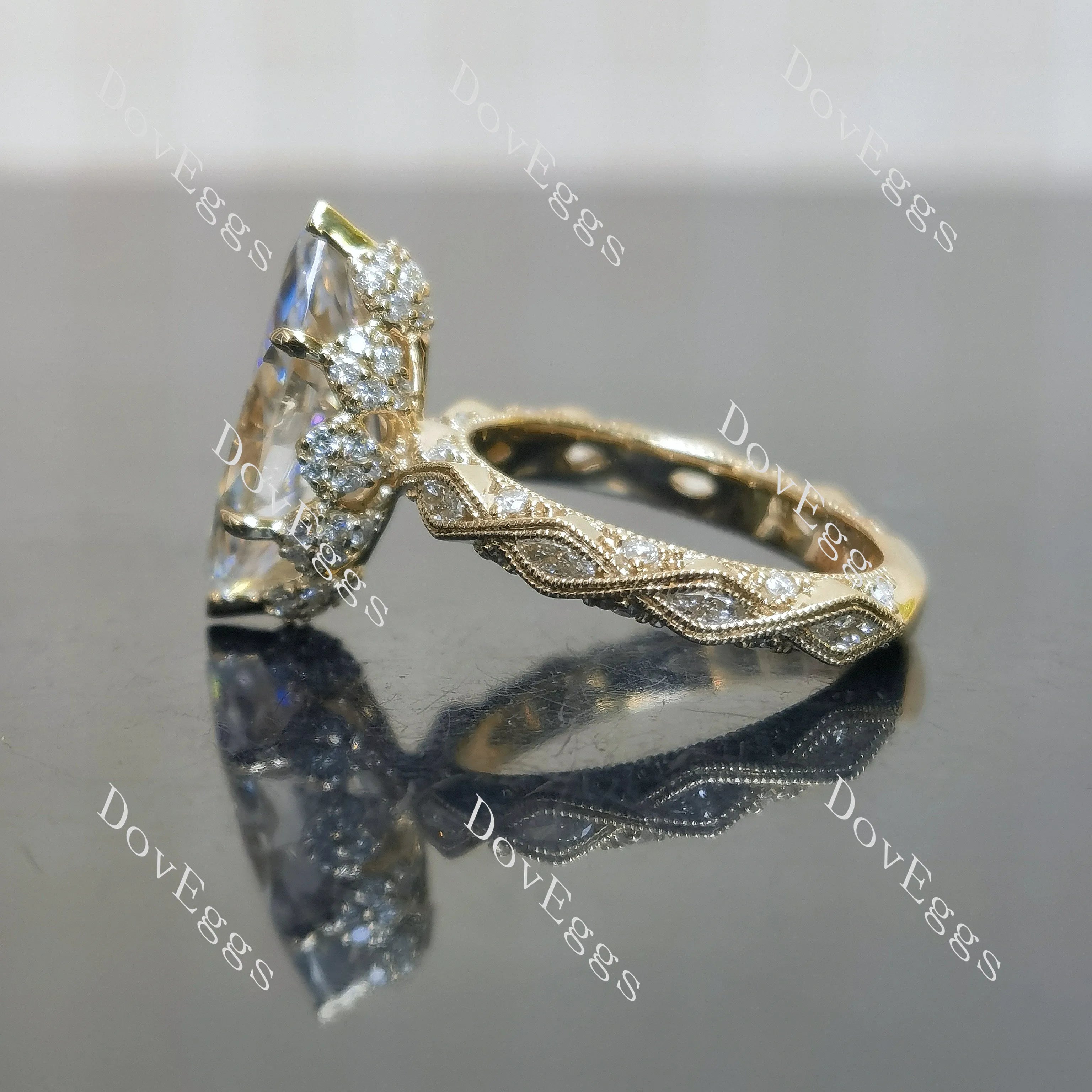 Marquise vintage art deco moissnaite engagement ring| DovEggs