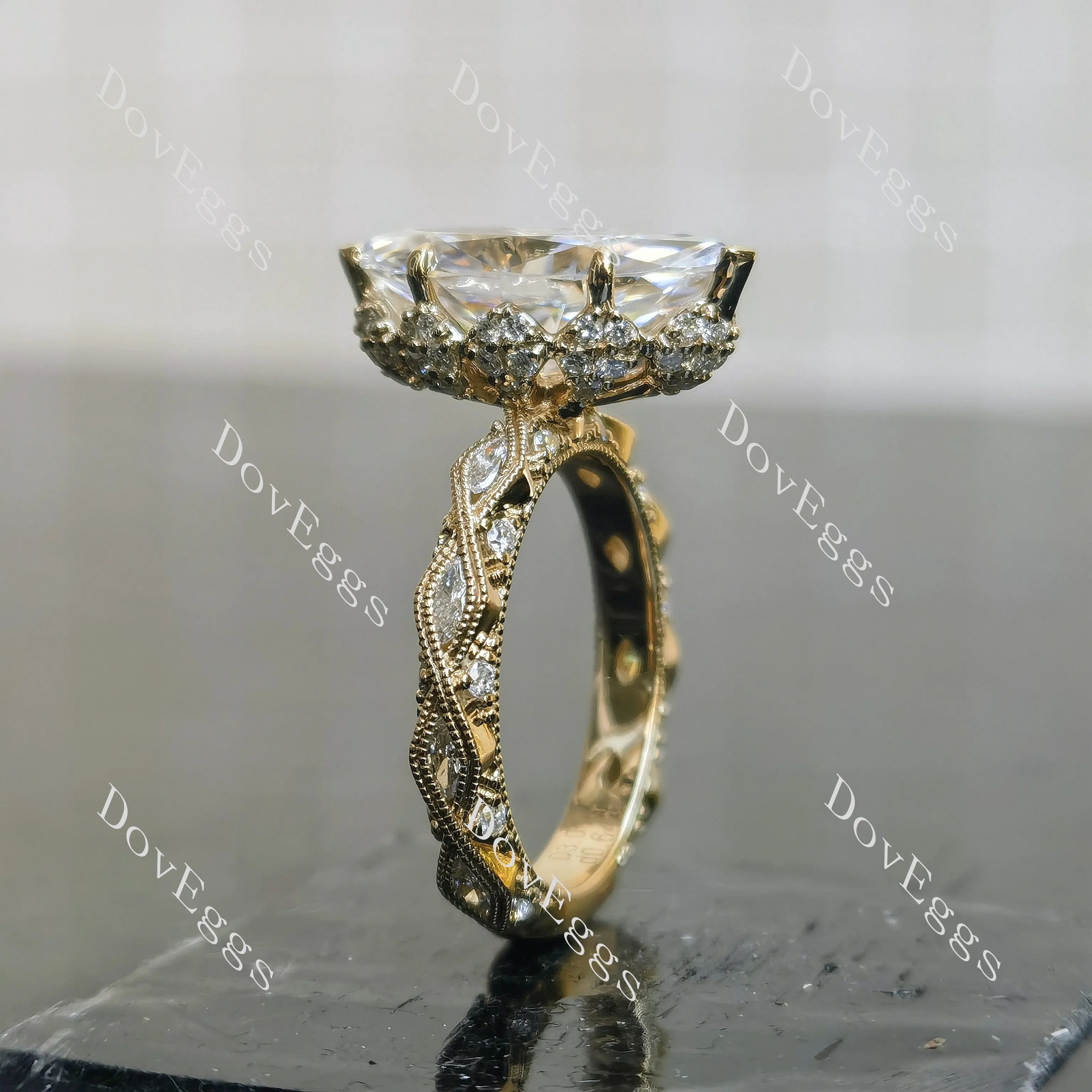 Marquise vintage art deco moissnaite engagement ring| DovEggs