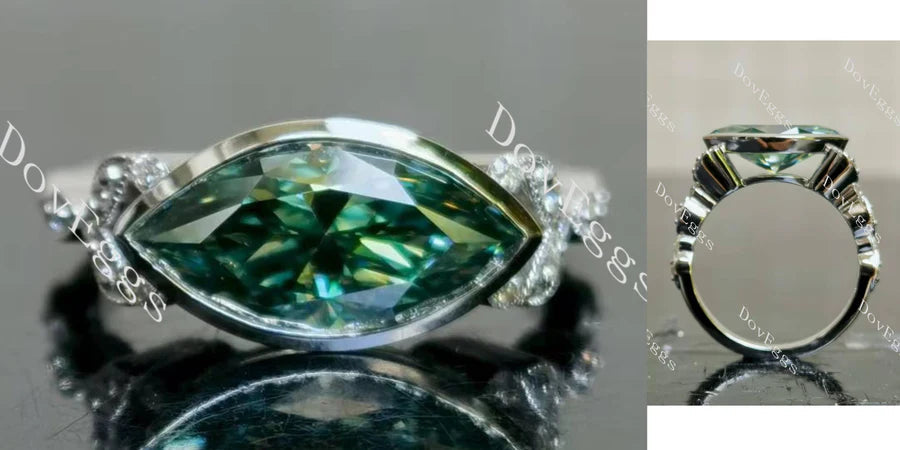 Art deco side stones east to west direction engagement ring only semi-mount only(Exclusively to DovEggs Stones)