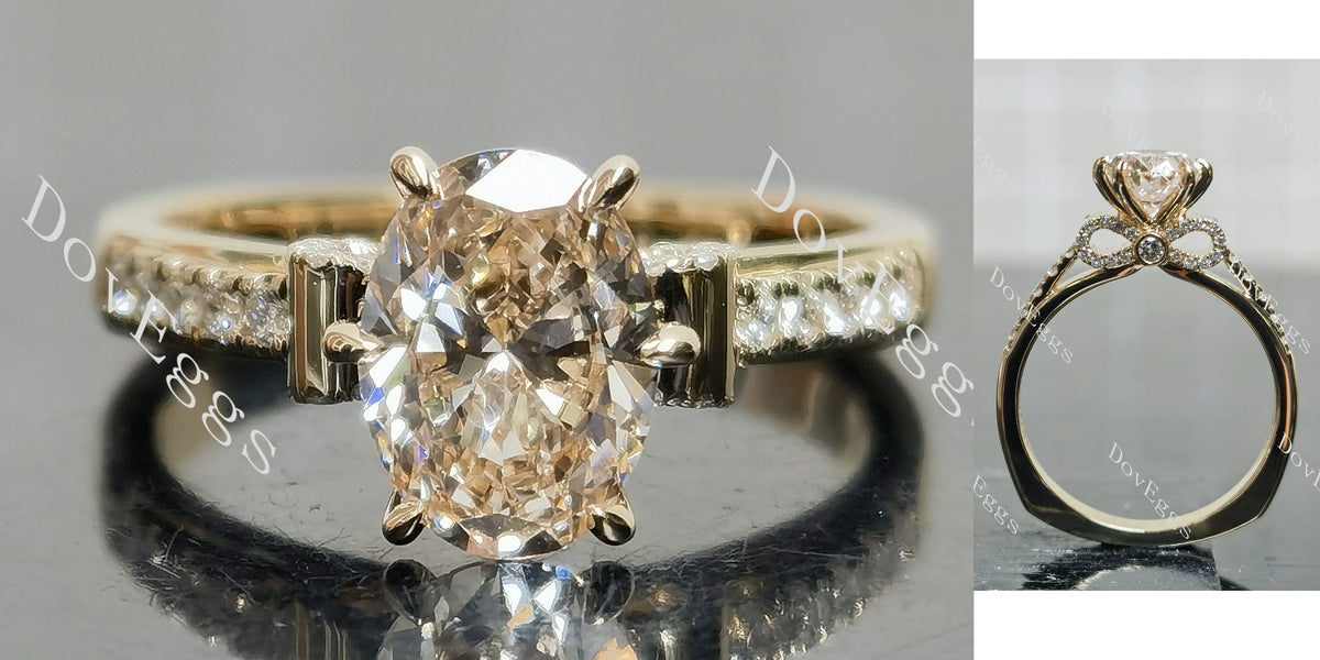 Oval pave bridge art deco vintage moissnaite engagement ring| DovEggs