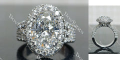 Oval halo pave vintage moissnaite engagement ring| DovEggs