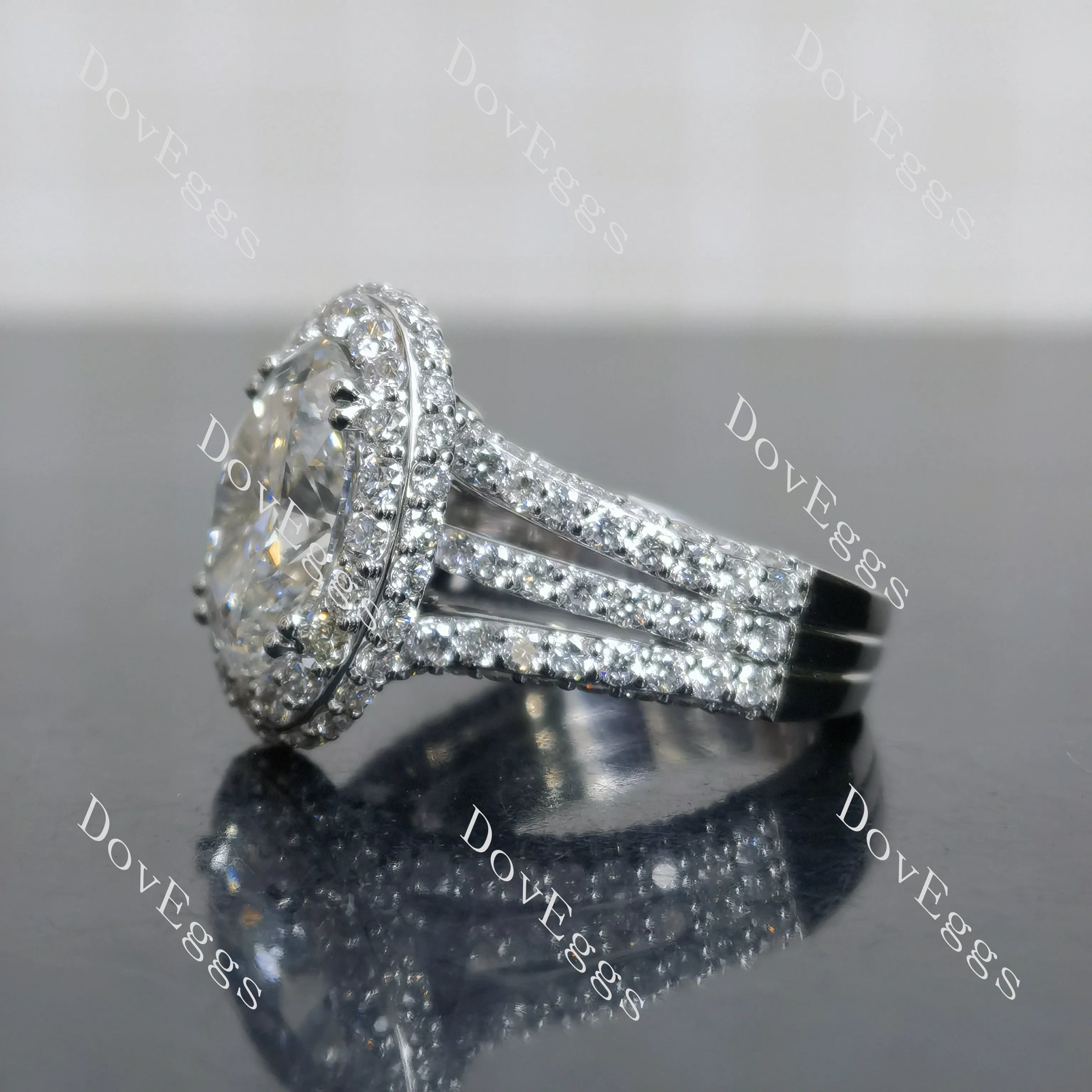 Oval halo pave vintage moissnaite engagement ring| DovEggs
