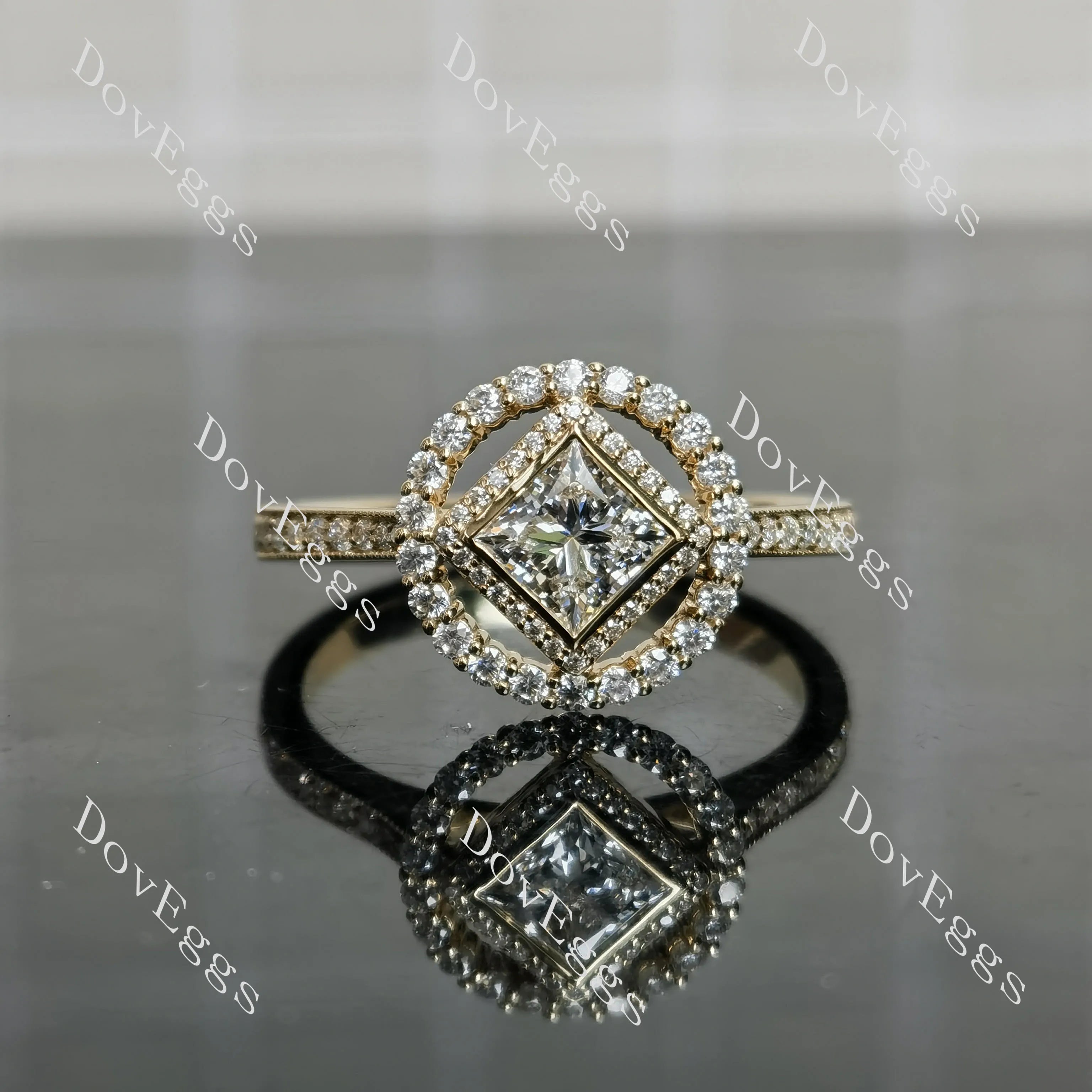 Serenity princess halo pave moissnaite engagement ring| Doveggs