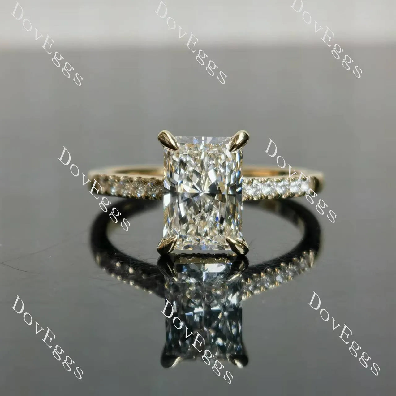 Radiant pave moissanite engagement ring| DovEggs