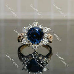 Round floral halo colored gem engagement ring | Doveggs