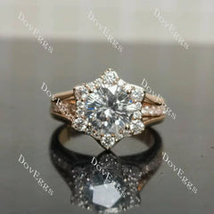 The Kendal Marie Octagon floral halo pave moissanite engagement ring | Doveggs