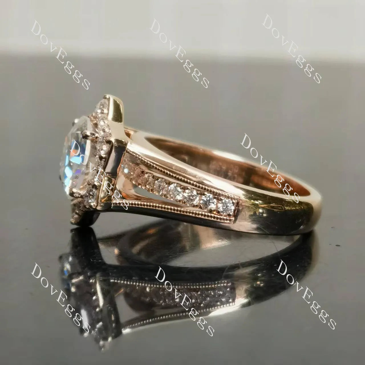 The Kendal Marie Octagon floral halo pave moissanite engagement ring | Doveggs