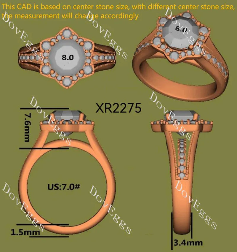The Kendal Marie floral halo pave engagement ring semi-mount only(Exclusively to DovEggs Stones)