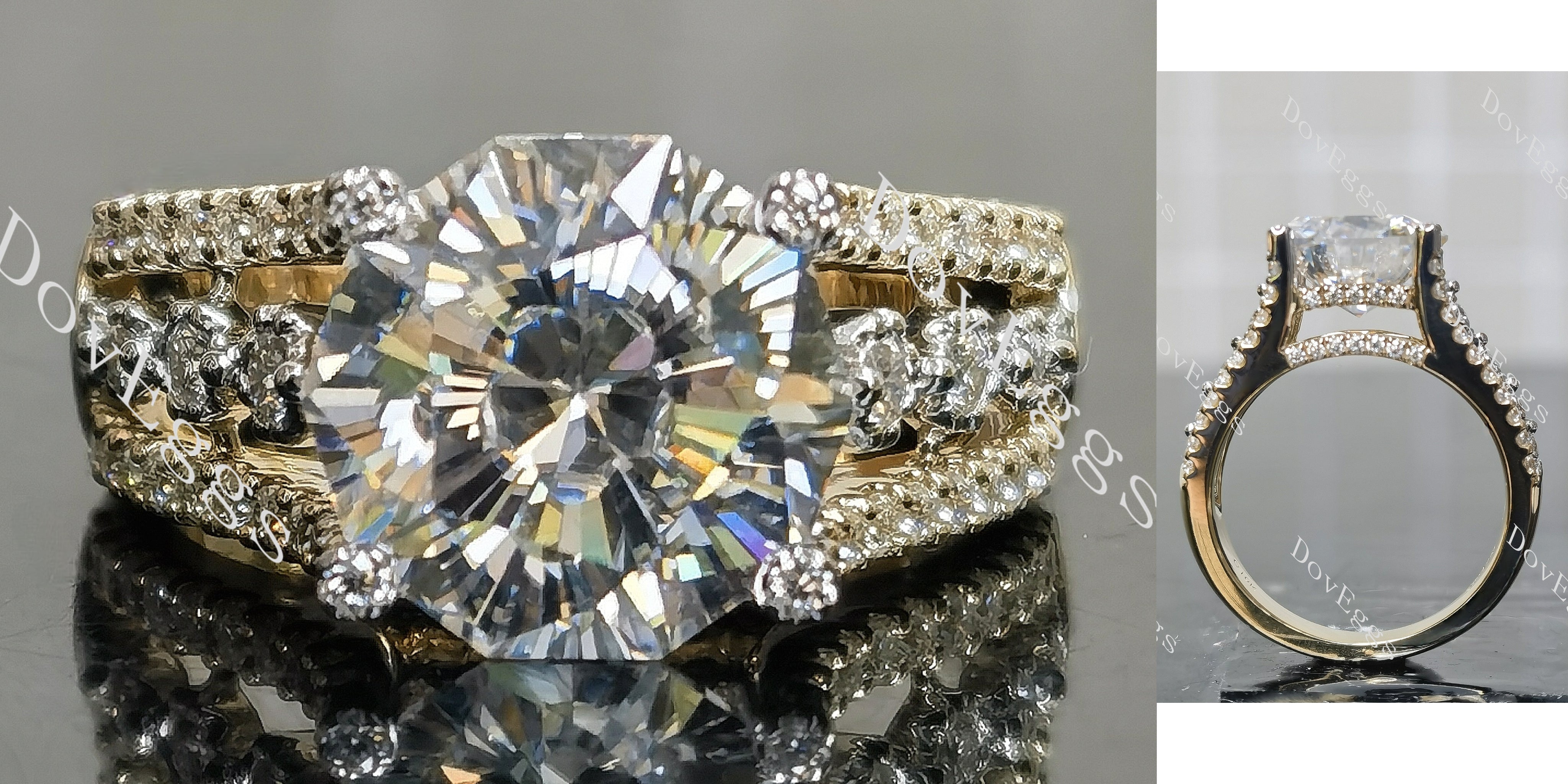 Kaleidoscope-Octagon pave vintage moissanite engagement ring | DovEggs