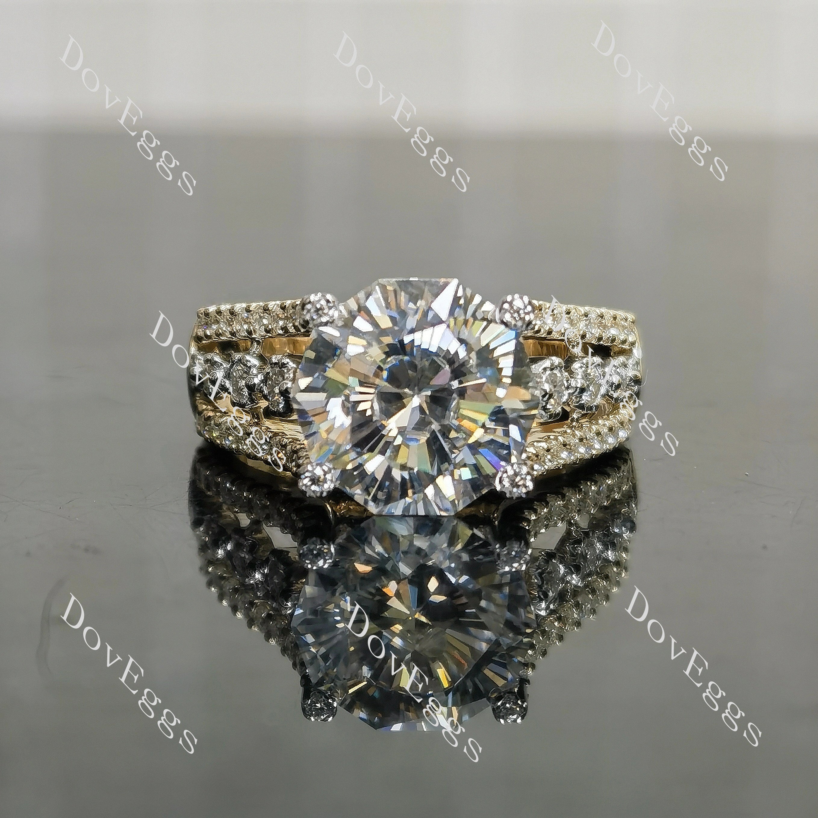 Kaleidoscope-Octagon pave vintage moissanite engagement ring | DovEggs