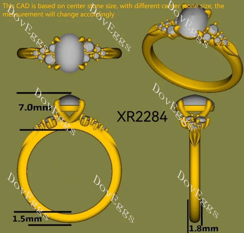 Side stone engagement ring semi-mount only(Exclusively to DovEggs Stones)
