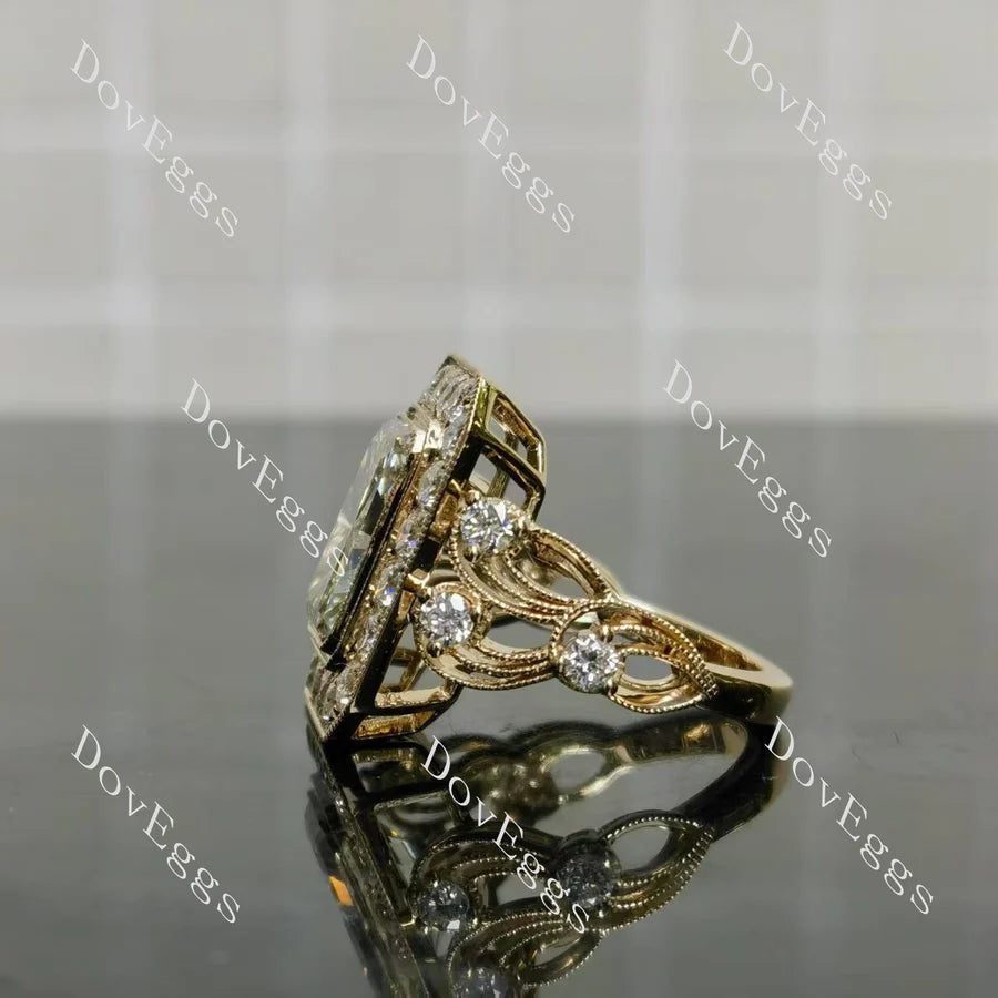 Bezel halo art deco engraved armengagement ring only semi-mount only(Exclusively to DovEggs Stones)