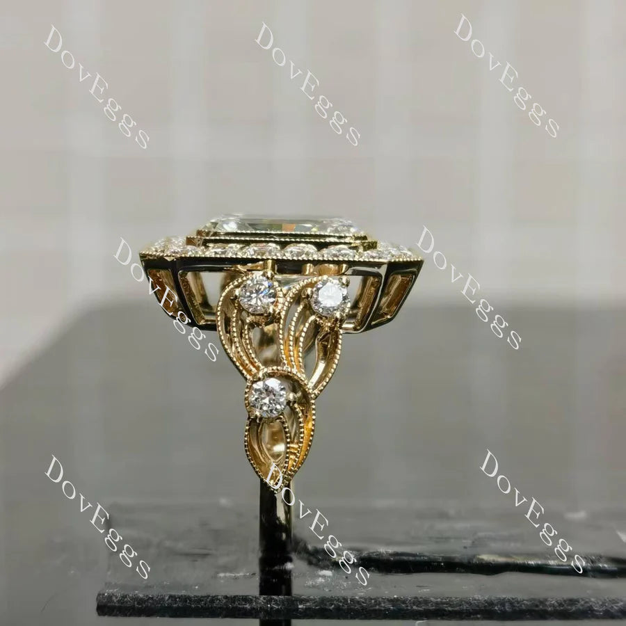 Bezel halo art deco engraved armengagement ring only semi-mount only(Exclusively to DovEggs Stones)