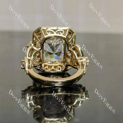 Radiant bezel halo art deco engraved arm moissanite engagement ring| DovEggs