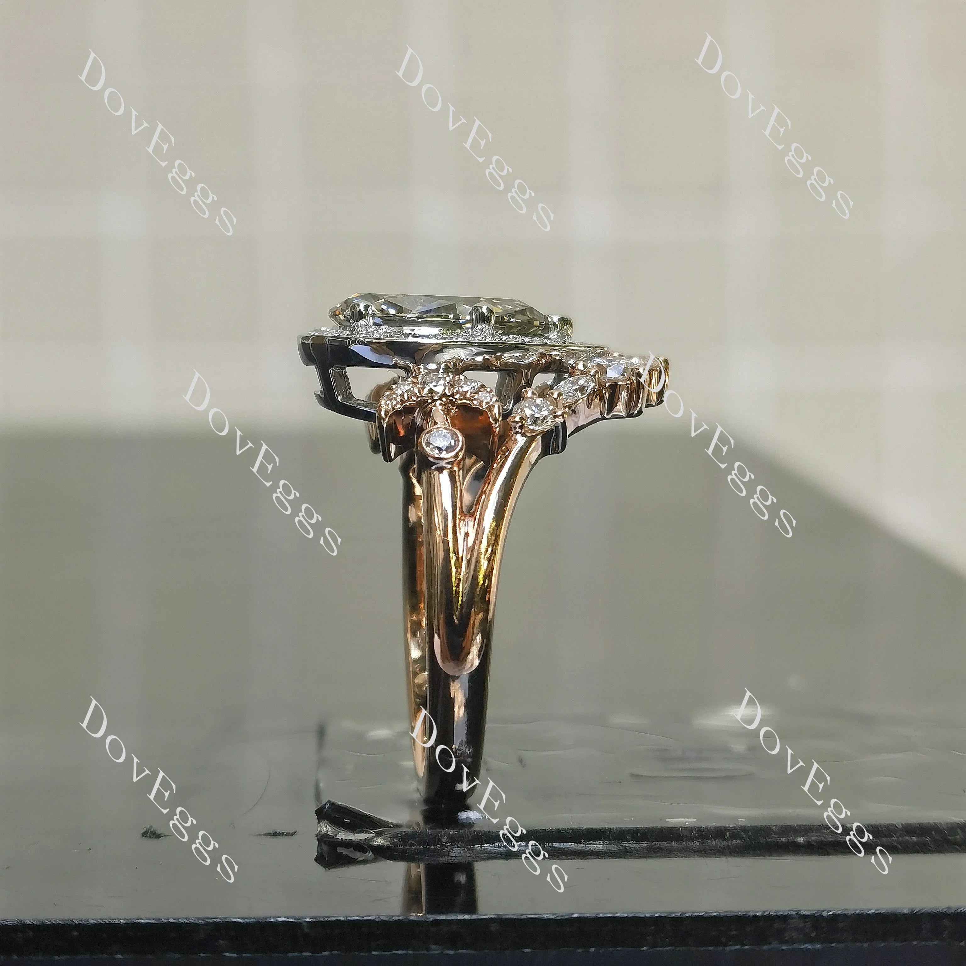 Pear halo pave art deco moissanite engagement ring| DovEggs