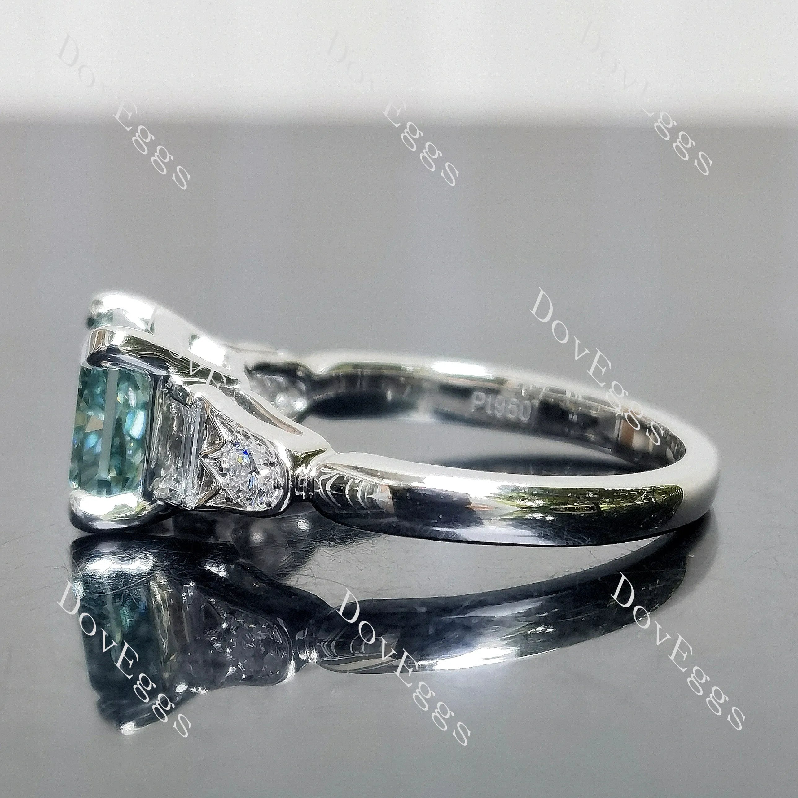 Radiant art deco side stones moissanite engagement ring| DovEggs