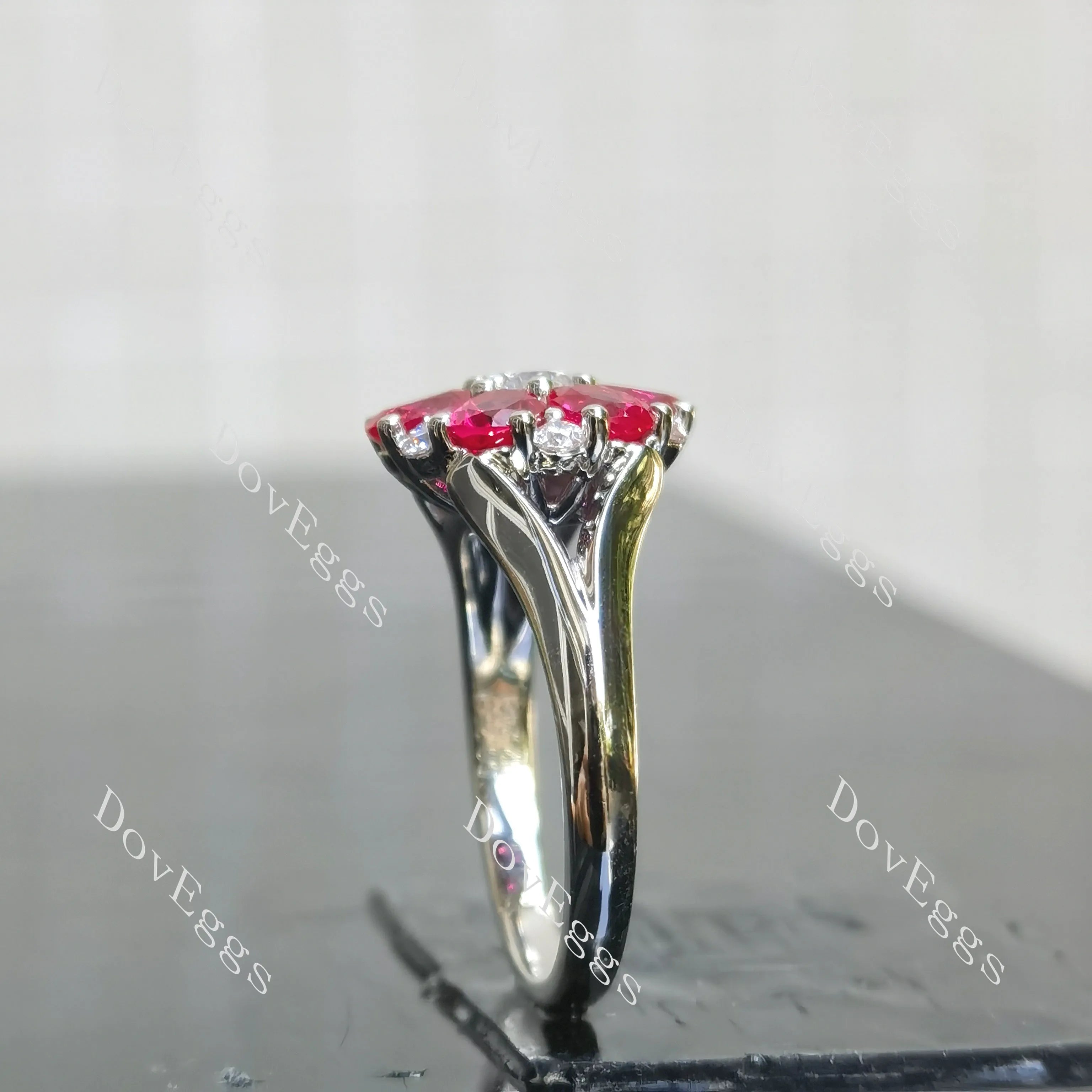 Round oval floral colored gem/moissanite engagement ring/wedding band| Doveggs