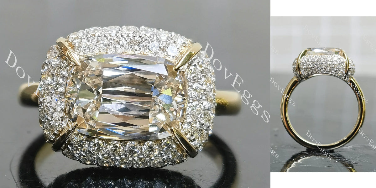 A girl's best friend-Cushion multi layer halo moissanite engagement ring| DovEggs