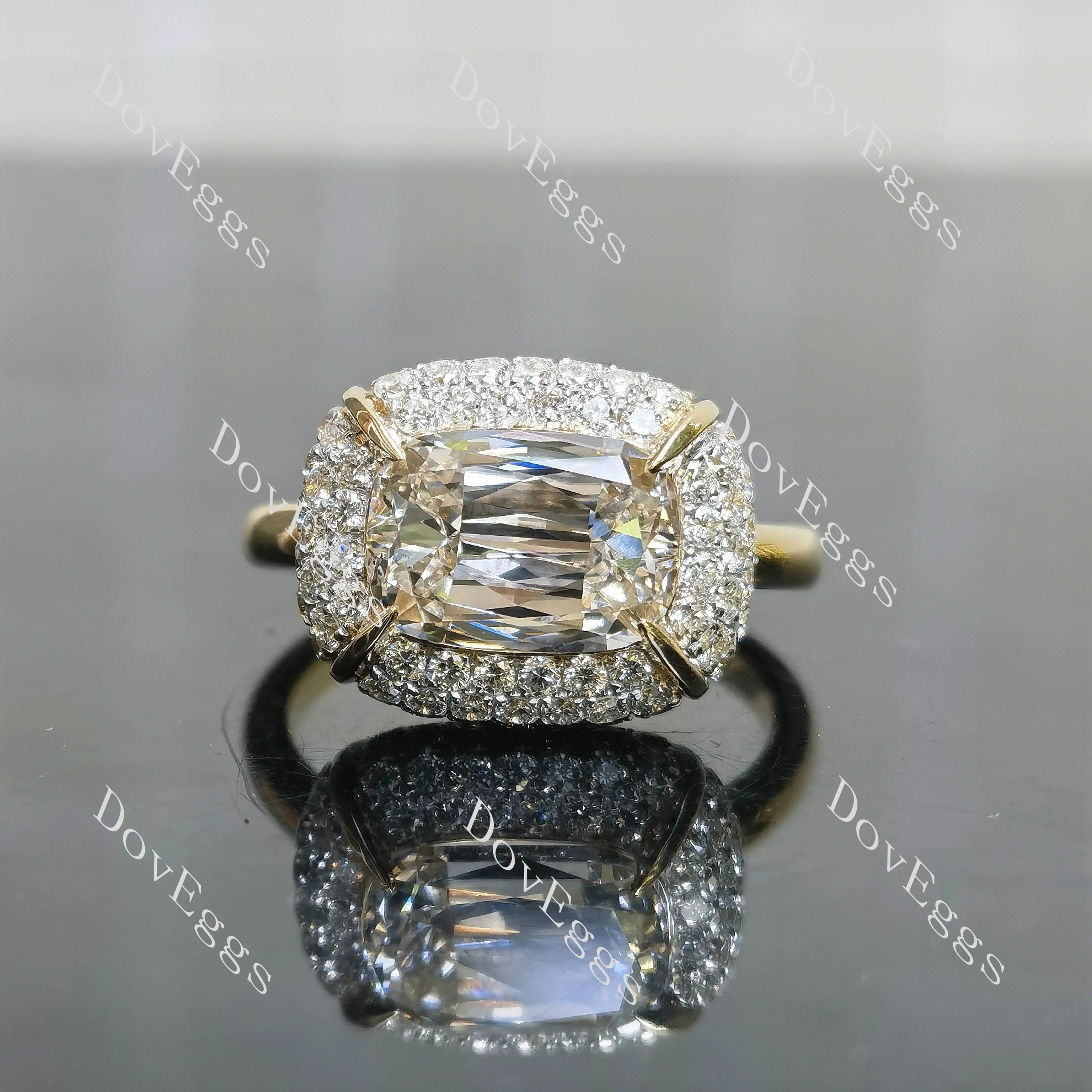 A girl's best friend-Cushion multi layer halo moissanite engagement ring| DovEggs