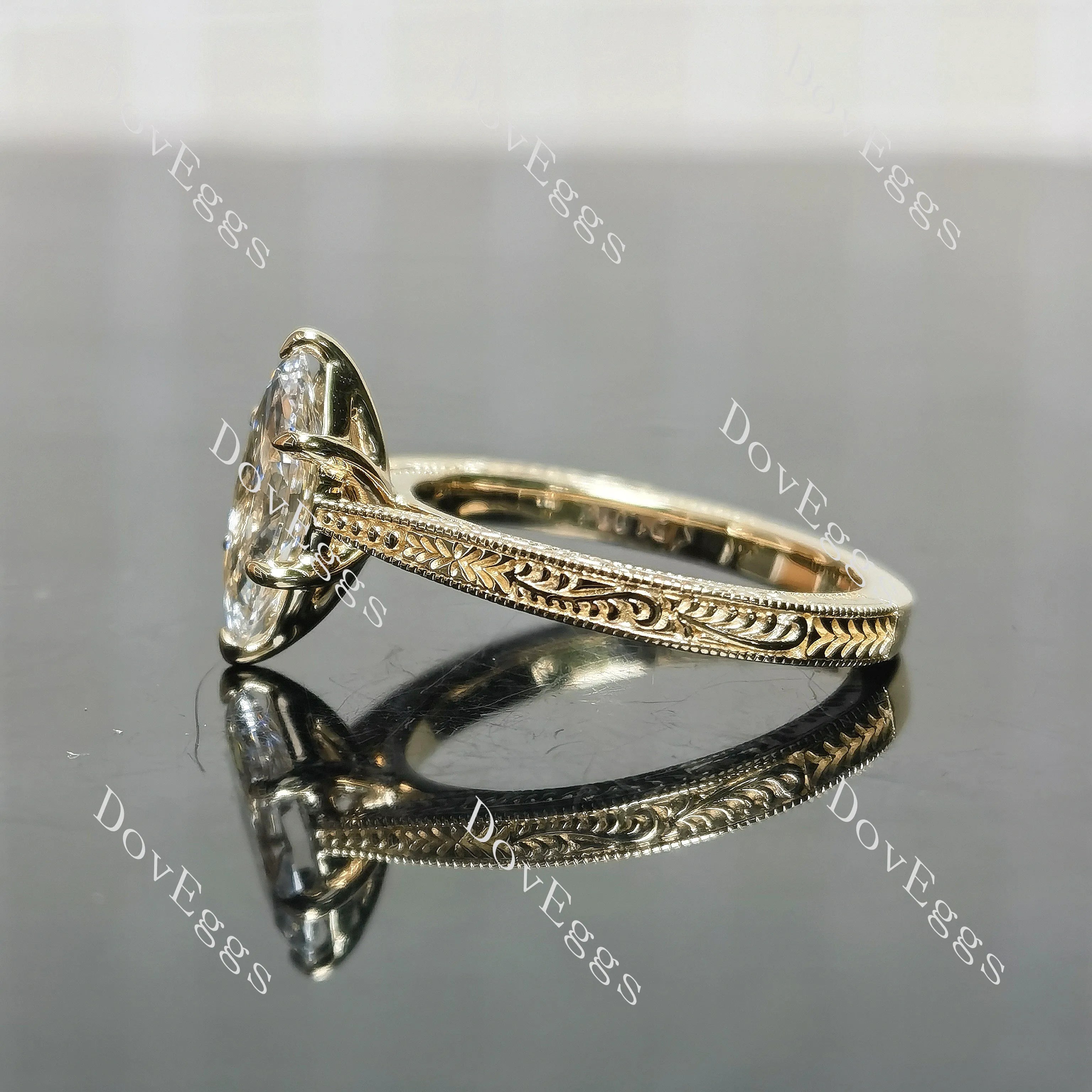 Marquise solitaire carving moissanite engagement ring| DovEggs