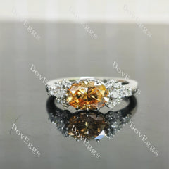 Oval pave vintage moissanite engagement ring| DovEggs