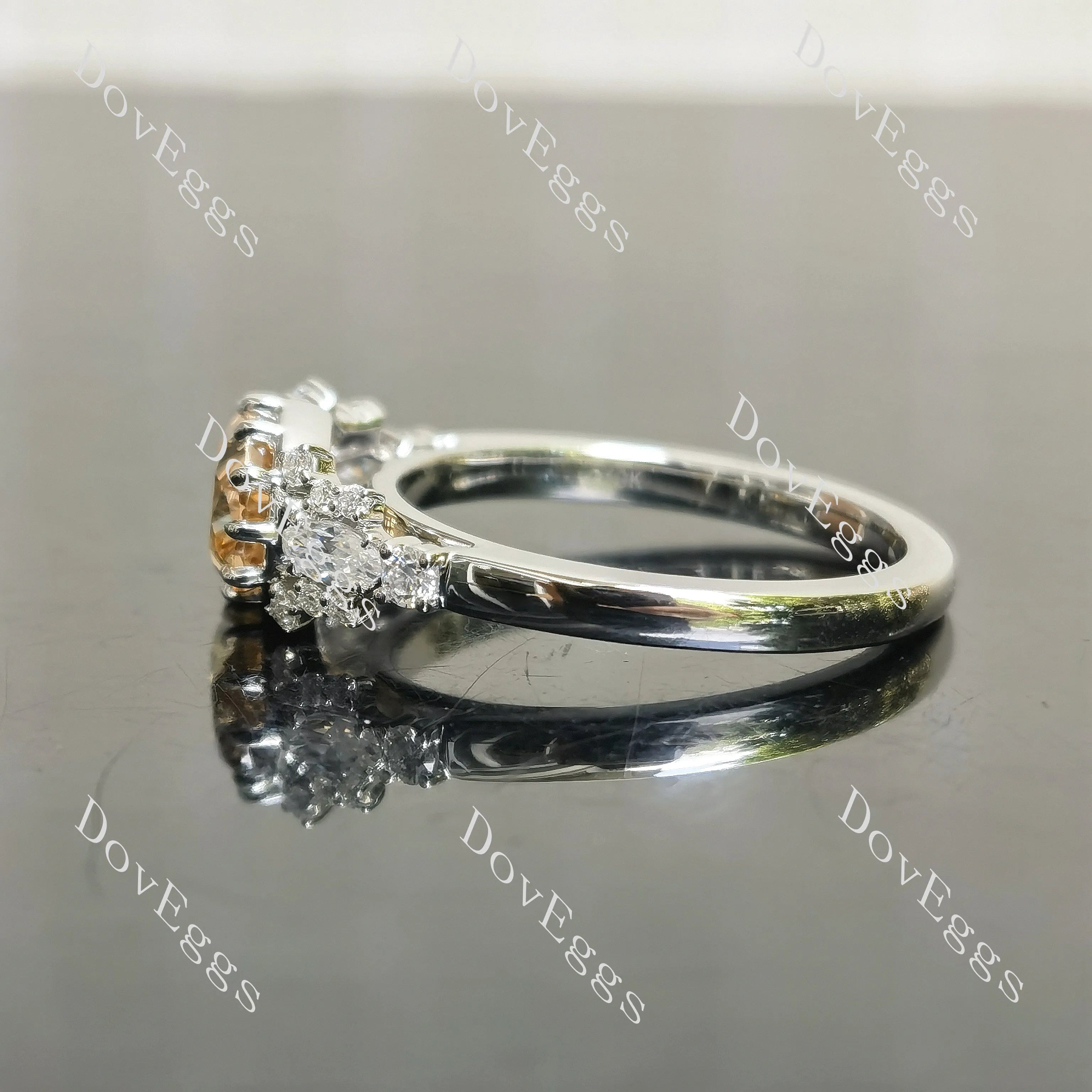 Oval pave vintage moissanite engagement ring| DovEggs