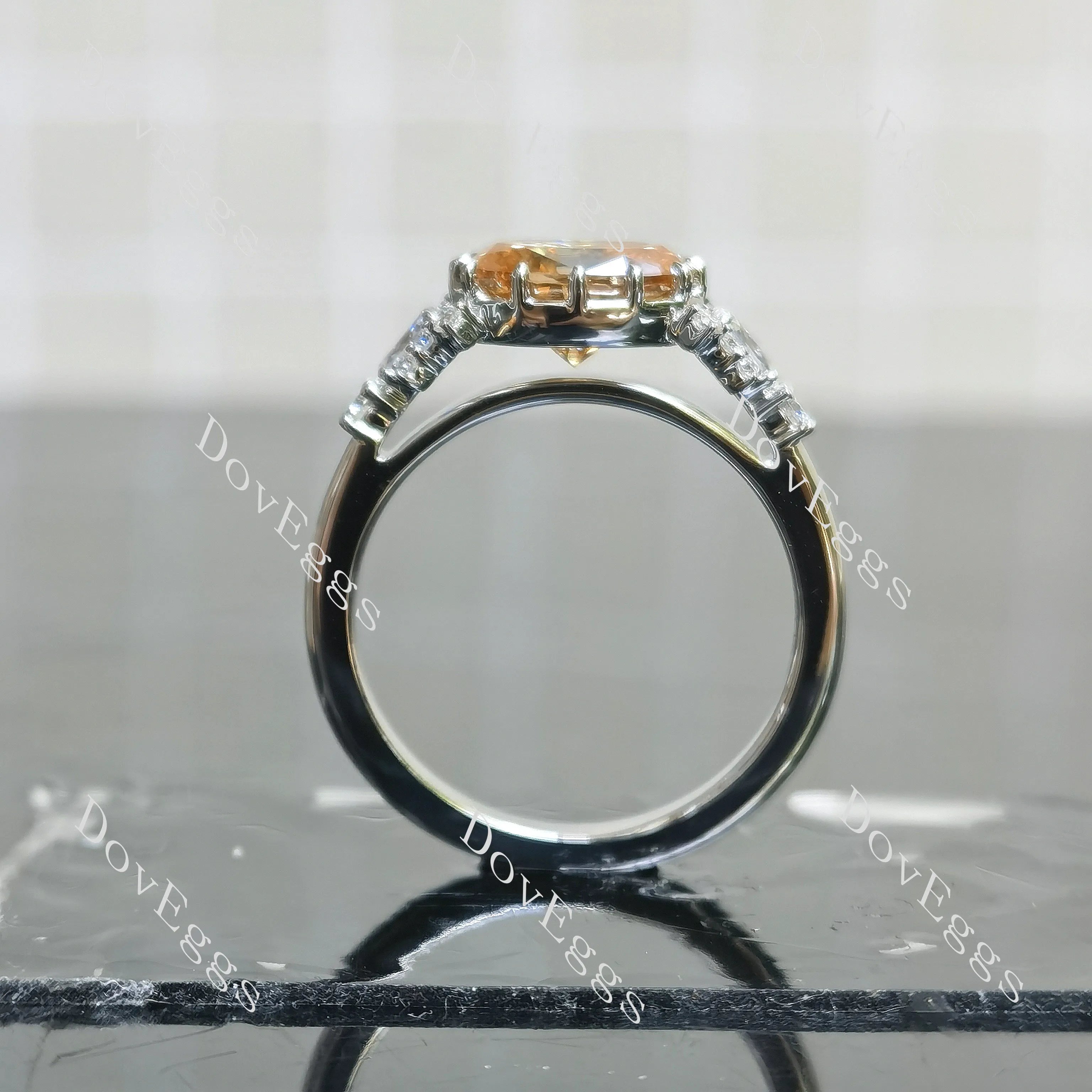 Oval pave vintage moissanite engagement ring| DovEggs