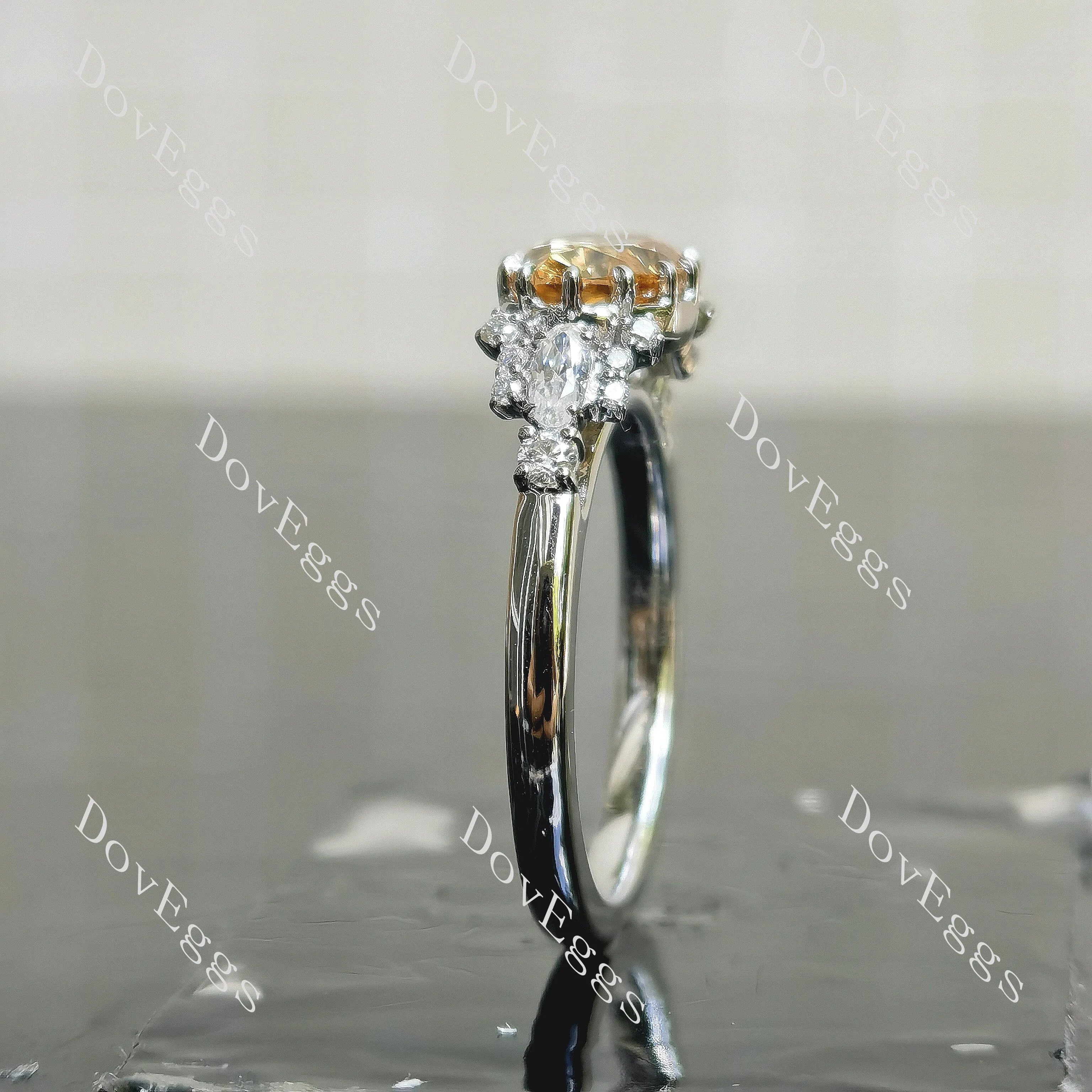 Oval pave vintage moissanite engagement ring| DovEggs