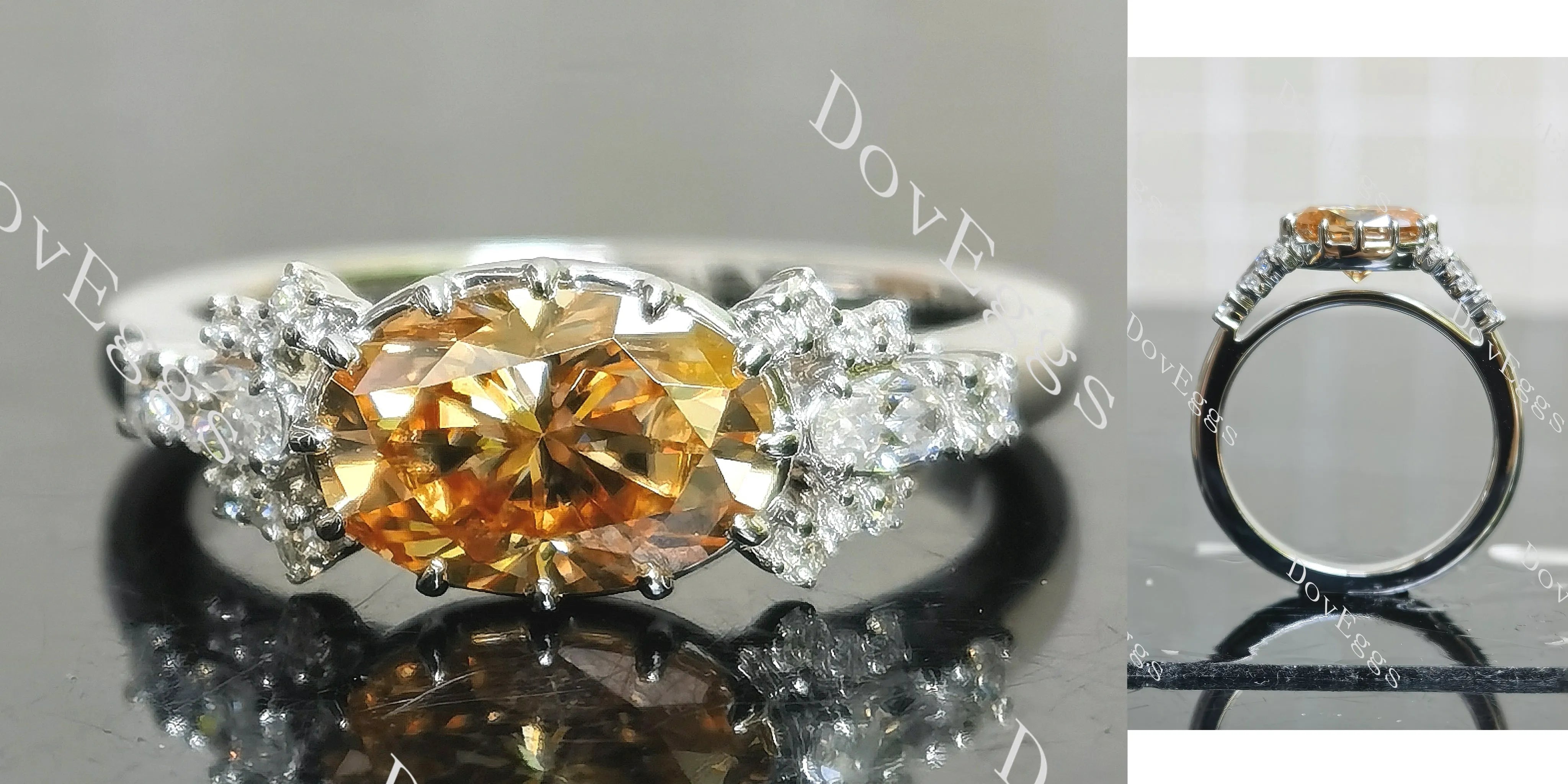 Oval pave vintage moissanite engagement ring| DovEggs