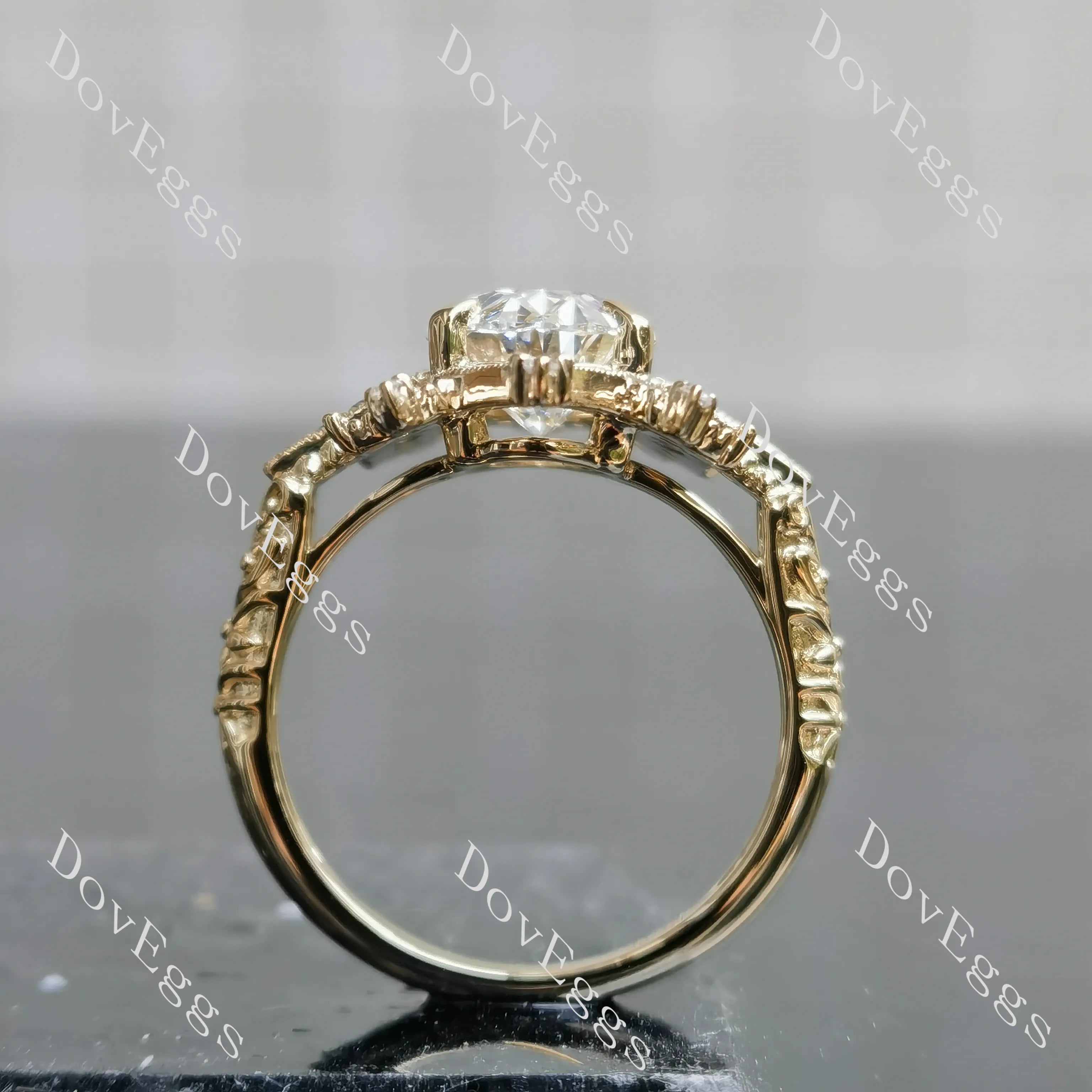 Beth's Irish Castle- Oval vintage art deco pave moissnaite engagement ring| DovEggs
