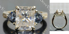 Three stones pave ethical lab diamond engagement ring only semi-mount only(Exclusively to DovEggs Stones)