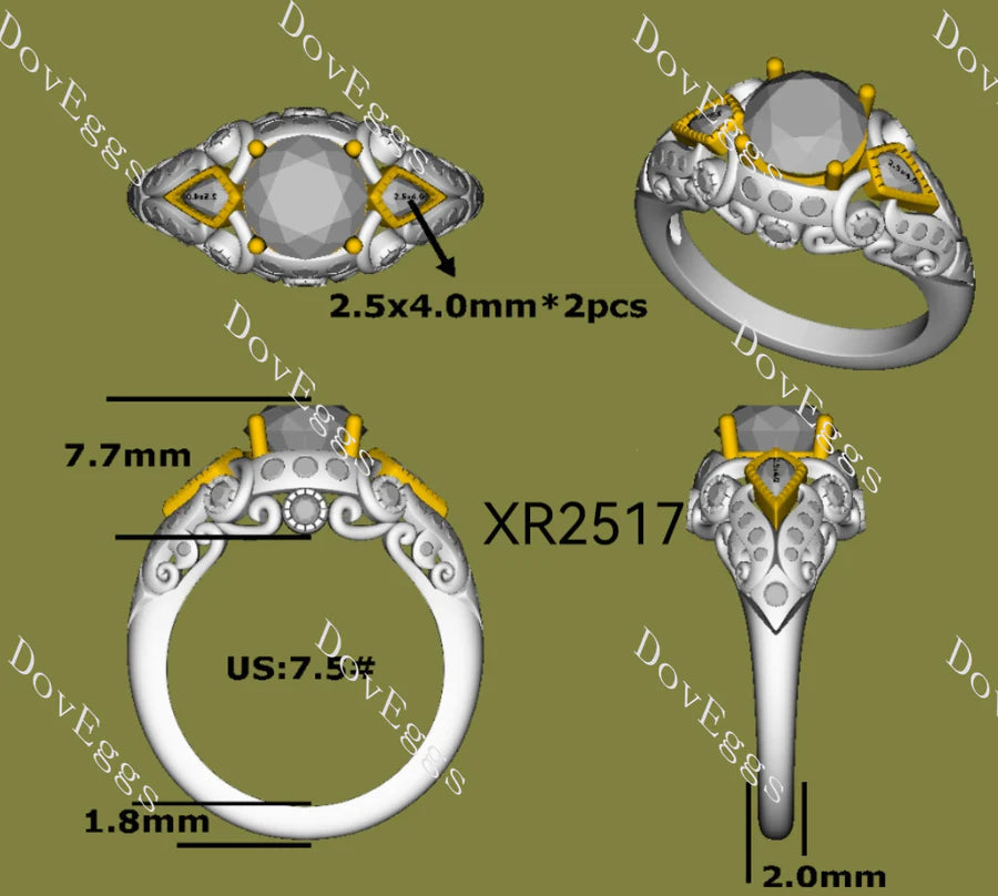 Art deco side stones ethical lab diamond engagement ring only semi-mount only(Exclusively to DovEggs Stones)