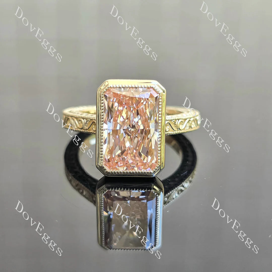 Carved bezel solitaire ethical lab diamond engagement ring only semi-mount only(Exclusively to DovEggs Stones)