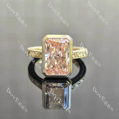 Radiant carved bezel solitaire moissanite engagement ring| DovEggs