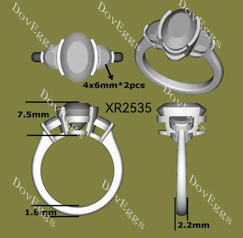 Three stones ethical lab diamond engagement ring only semi-mount only(Exclusively to DovEggs Stones)