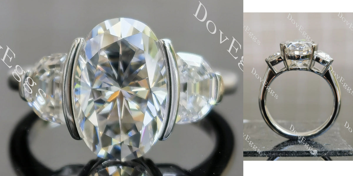 Oval three stones moissanite engagement ring| DovEggs