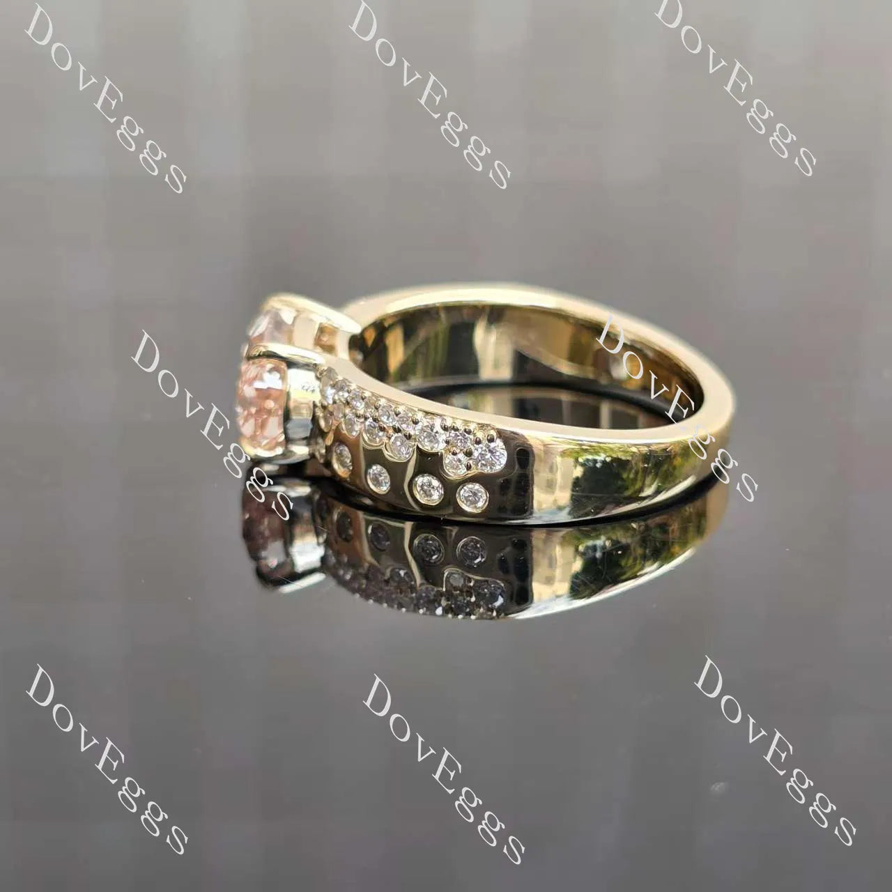 Oval art deco pave moissanite engagement ring| DovEggs