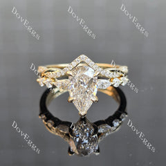 Pear pave side stones moissanite engagement ring| DovEggs
