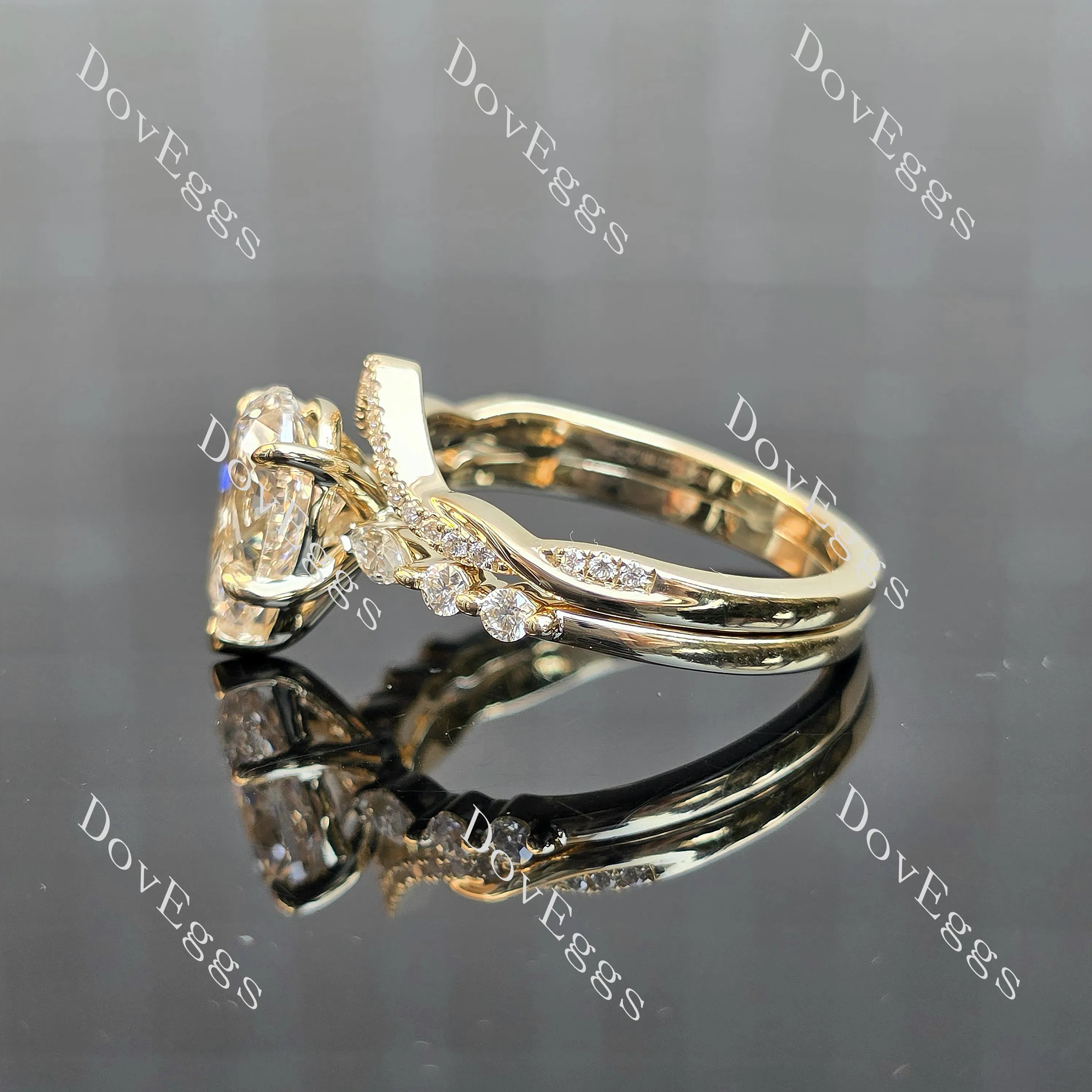 Pear pave side stones moissanite engagement ring| DovEggs