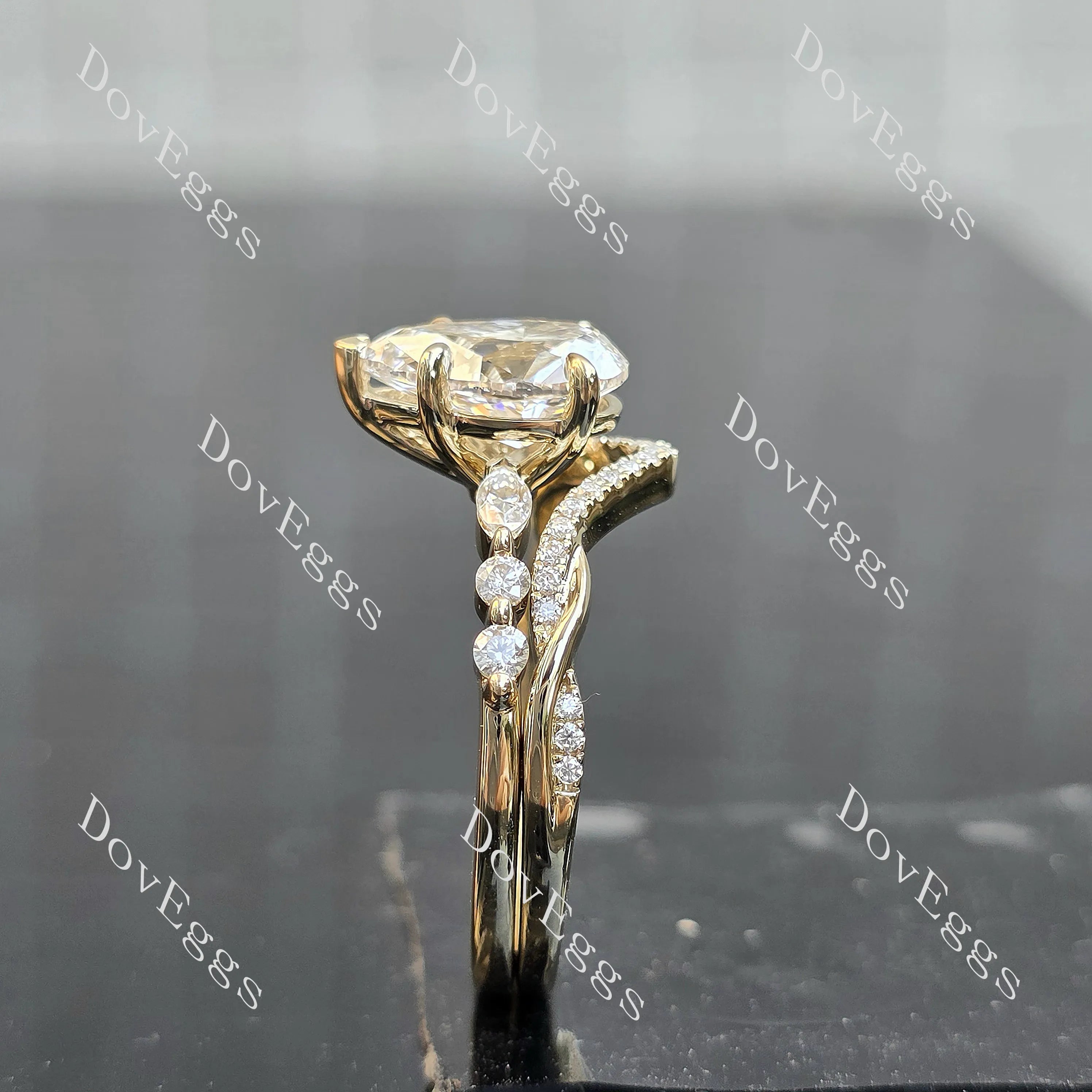 Pear pave side stones moissanite engagement ring| DovEggs