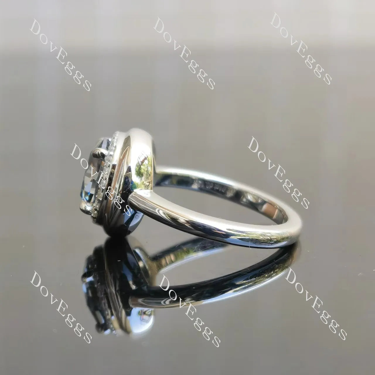 Octagon candy button halo stardust grey moissanite engagement ring| DovEggs